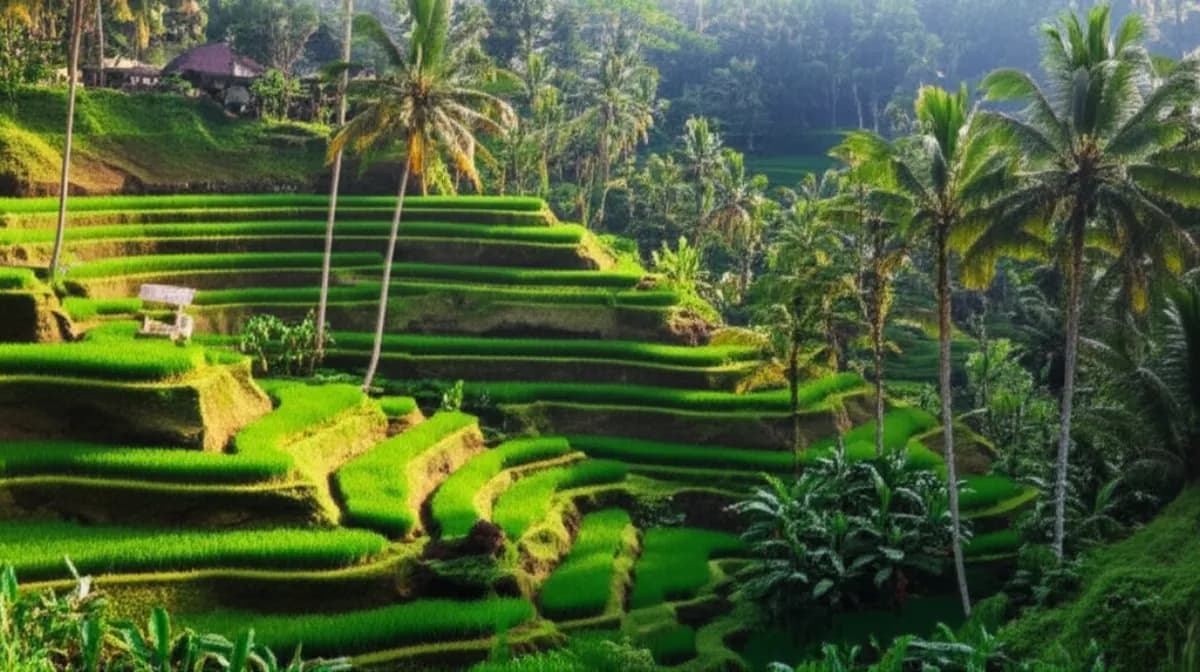 Бали — рисовые террасы Тегаллаланг на рассвете