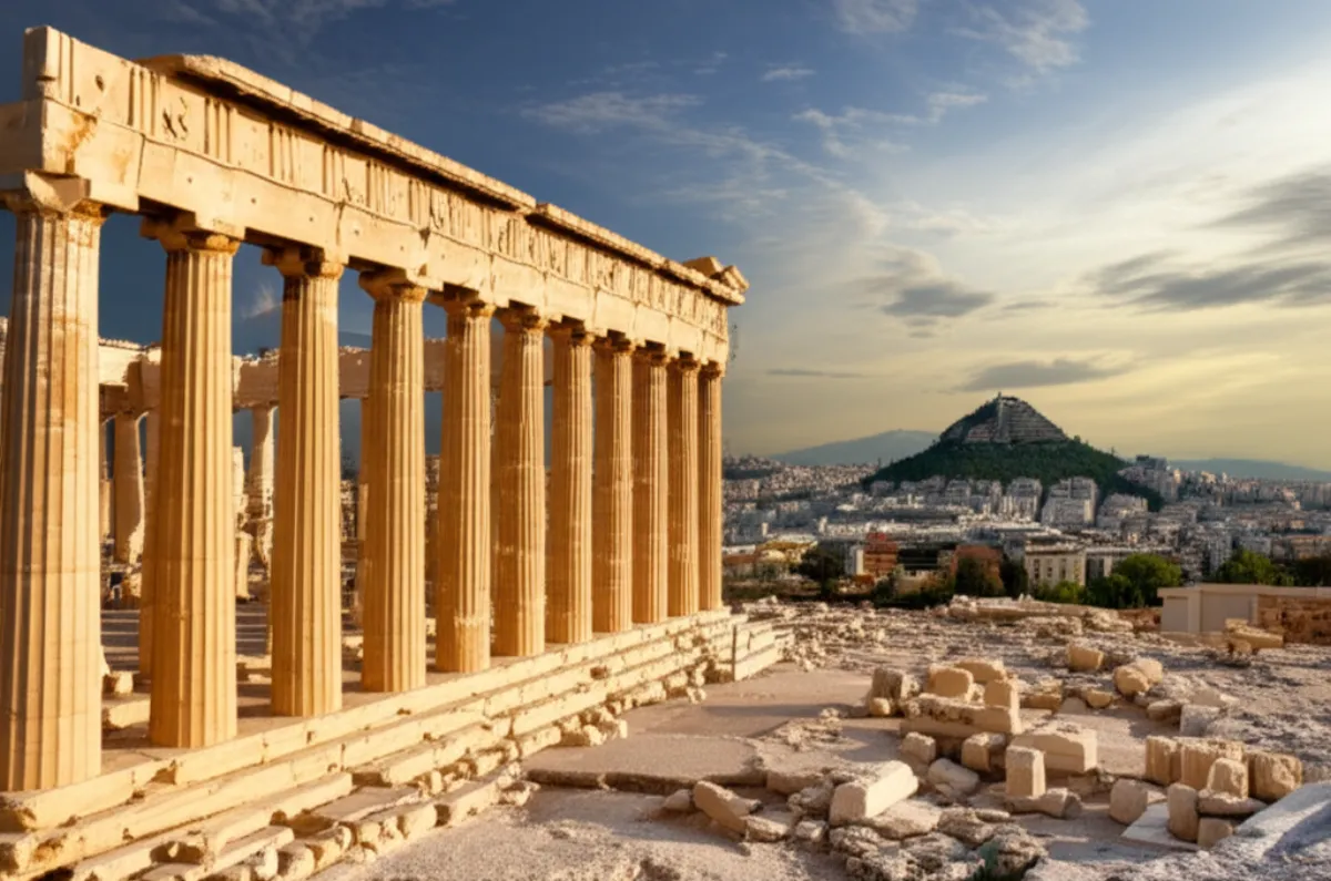 Афины — Акрополь и Парфенон в золотых лучах